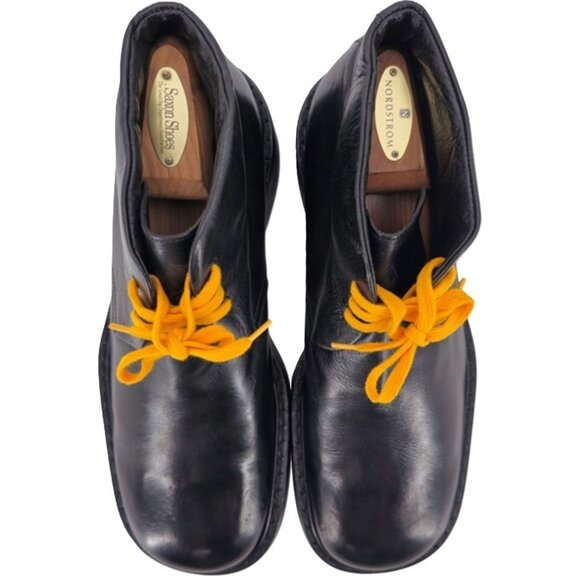 Vintage Paul May Italy Black Leather Chukka Ankle Boots Mens 9W Wide Tall Heels - Picture 5 of 11